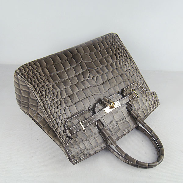 High Quality Fake Hermes Birkin 35CM Crocodile Veins Leather Bag Khaki 6089